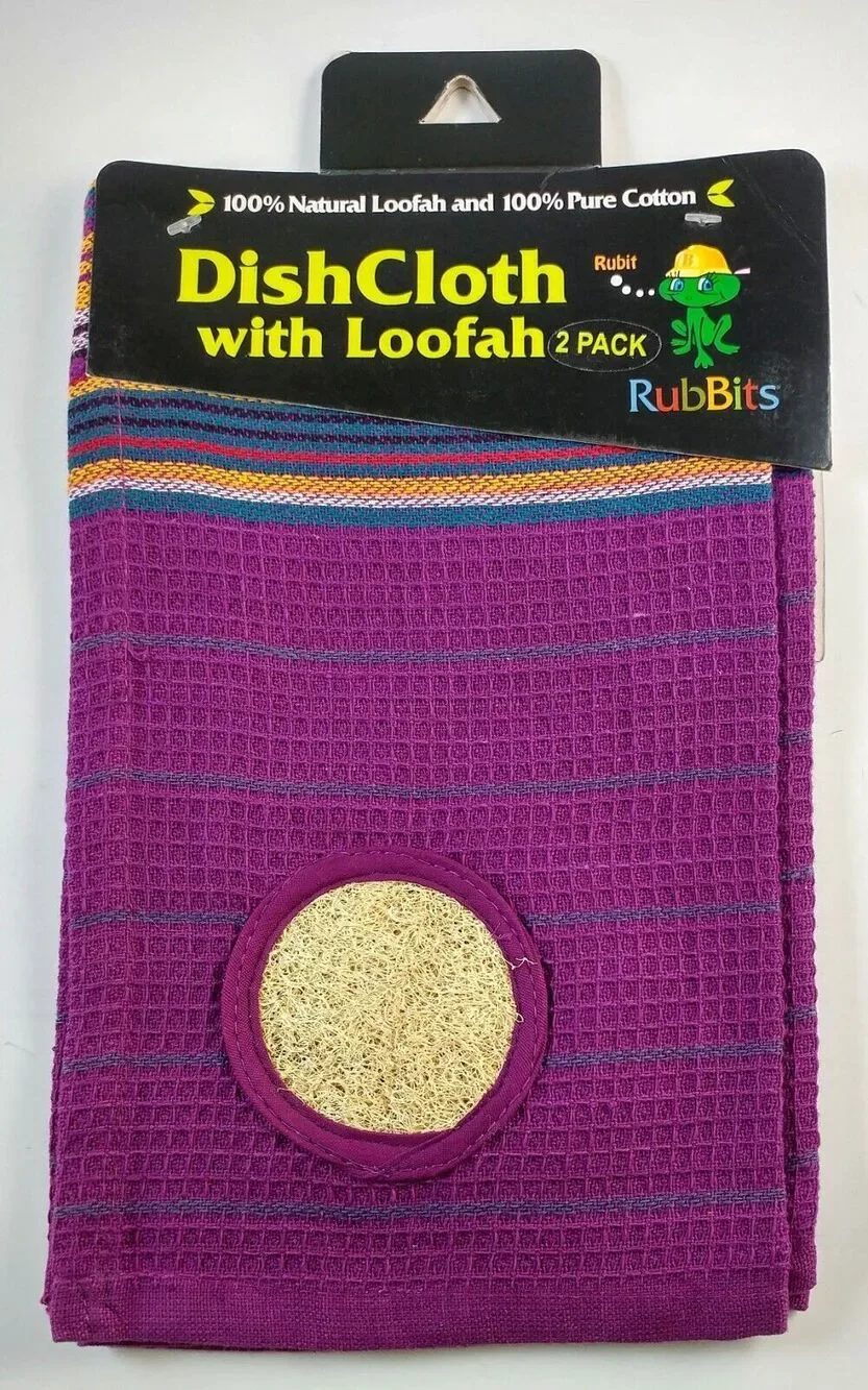Kitchen Dishcloth Purple 100% Natural Cotton With Built In Loofah Scrubber